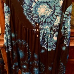 Floral Blue and Black Women's Top 3X
